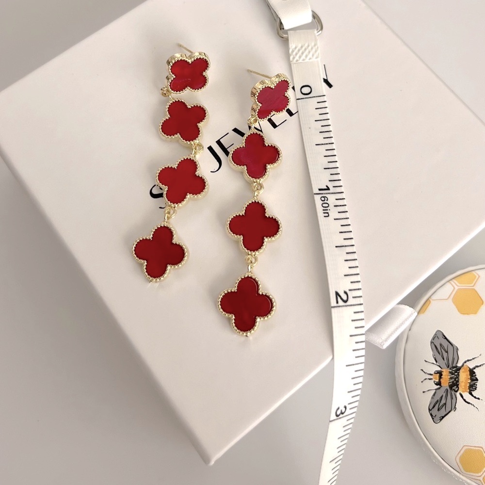 Last 1 🔥 Red Dangle Clover Earrings 925 Sterling Silver